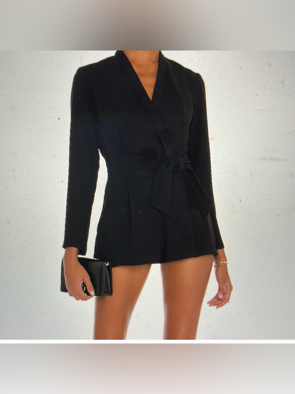 AMANDA UPRICHARD Black Blazer Romper Tie Waist Long Sleeve Wedding Guest Size S